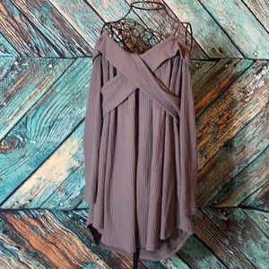 Dressfo Off The Shoulder Grey Hi/Low Sweater